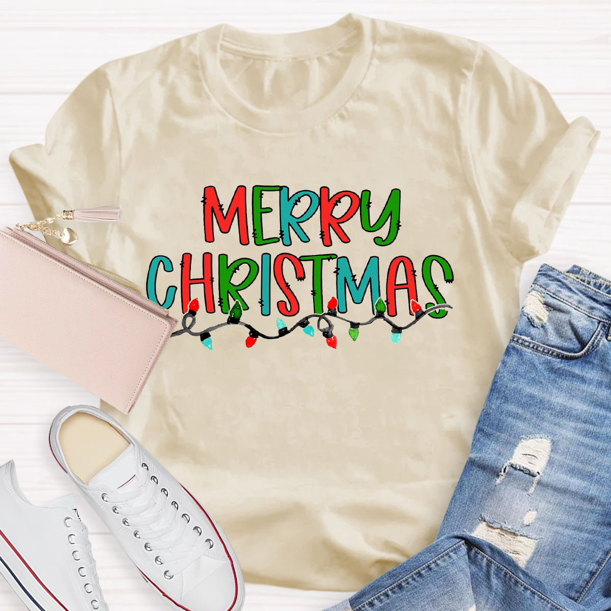 Merry Christmas Light Teacher T-Shirt