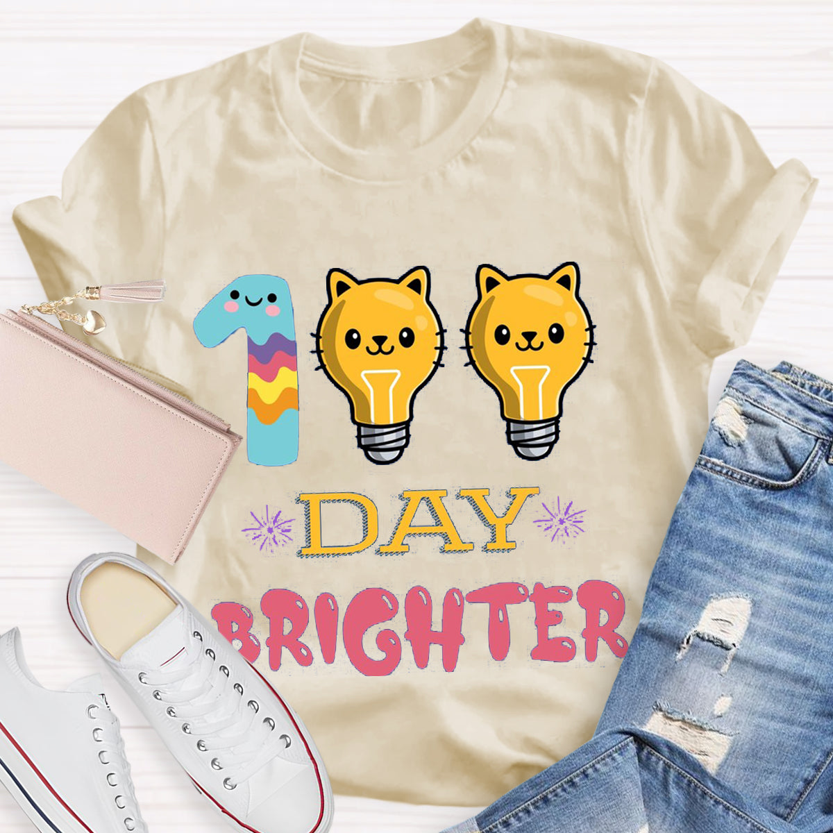 100 Days Brighter Cute Cat T-Shirt