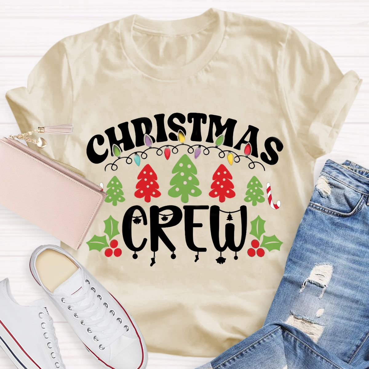 Christmas Crew Christmas Tree Light Teacher T-Shirt