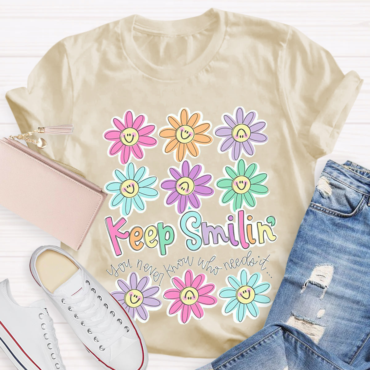 Cute Flower Face Teacher T-Shirt