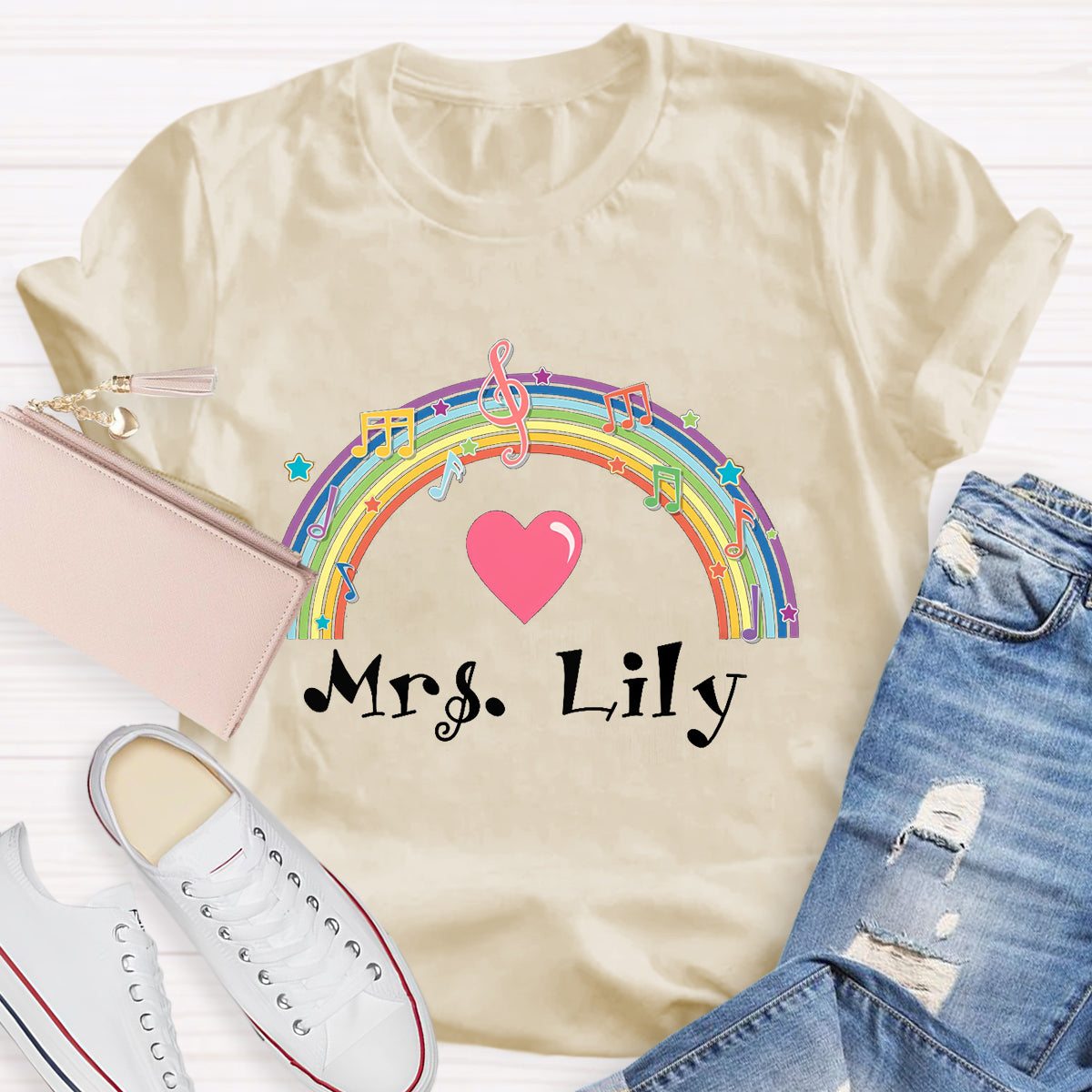Personalized Music Teacher Name Rainbow T-Shirt