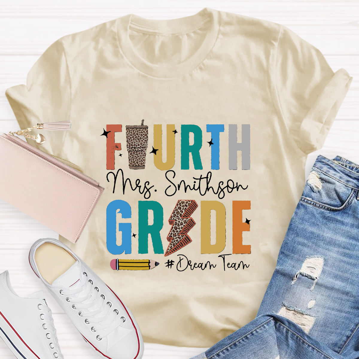 Personalized Grade And Name Leopard Water Cup Teacher T-Shirt