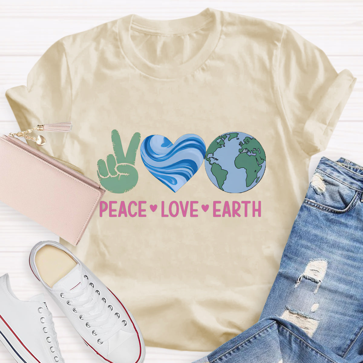 Peach Love Earth Teacher T-Shirt