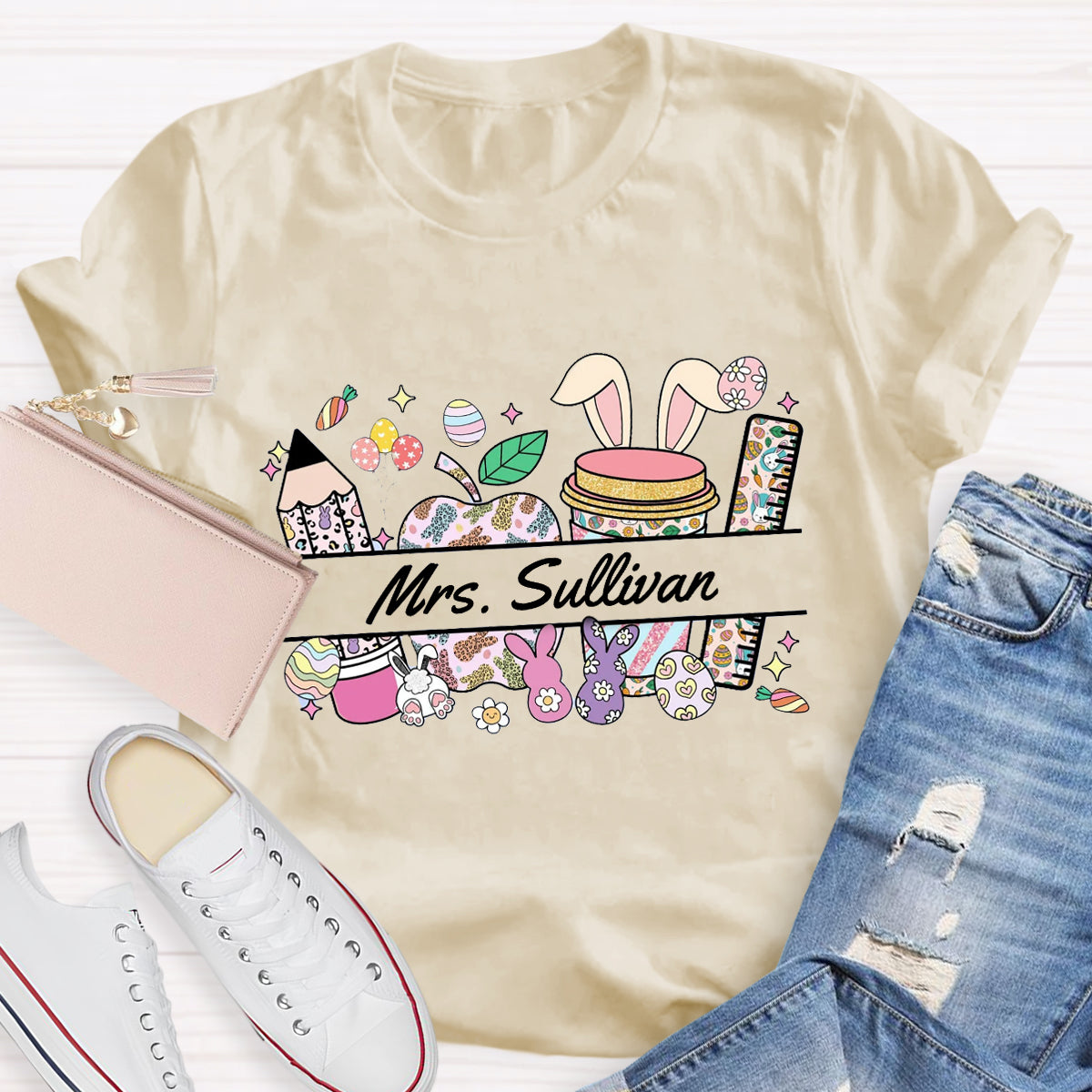 Personalized Name Easter Bunny Teacher T-Shirt