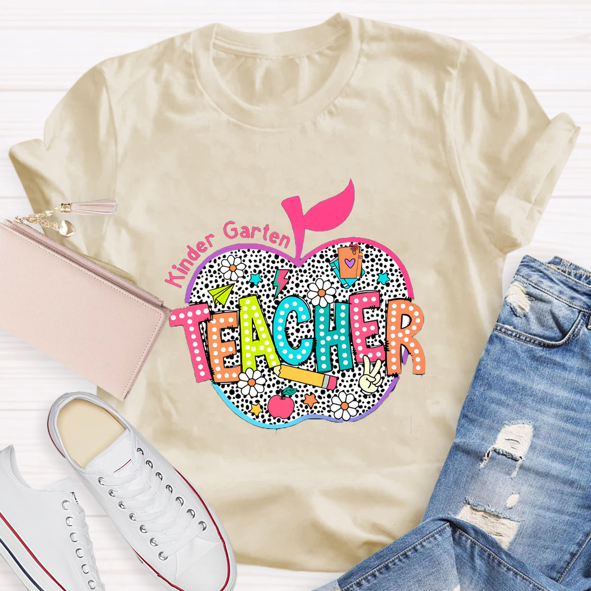 Personalized Neon Leopard Apple Grade Teacher T-Shirt