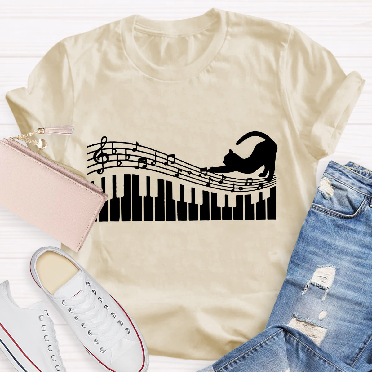 Funny Cat Play Music T-Shirt