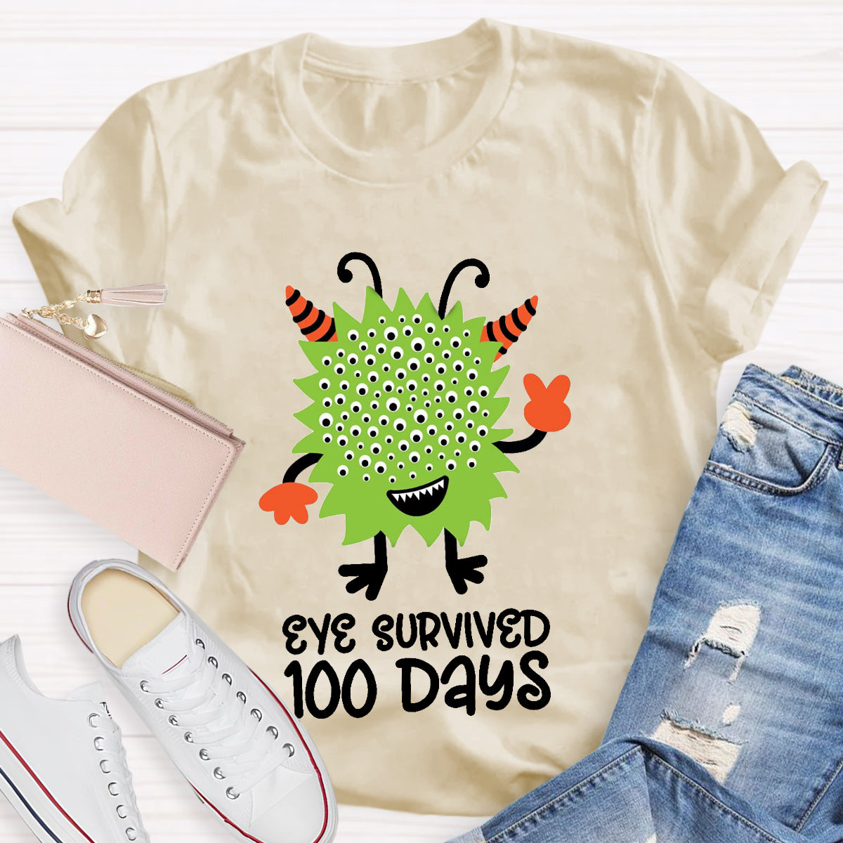 Eye Survived 100 Days Teacher T-Shirt