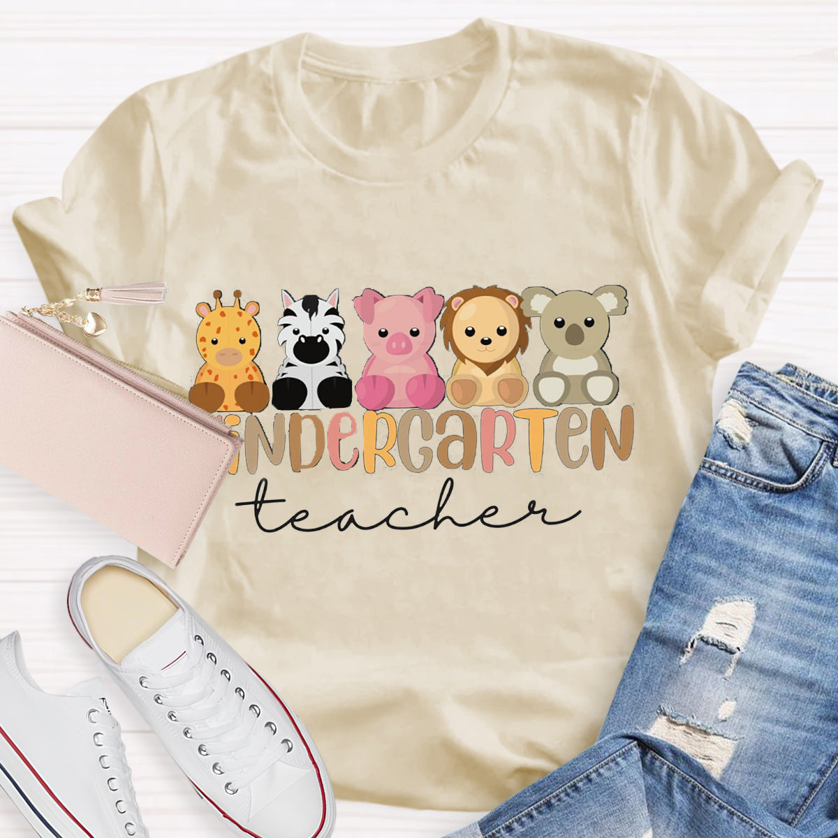 Personalized Grade Kindergarten Animal Teacher T-Shirt