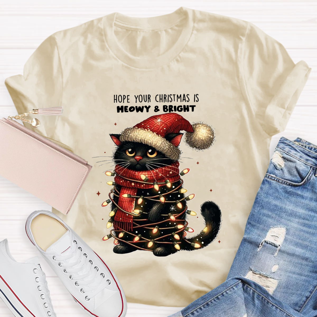 Hope Your Christmas Is Meowy And Bright Teacher T-Shirt