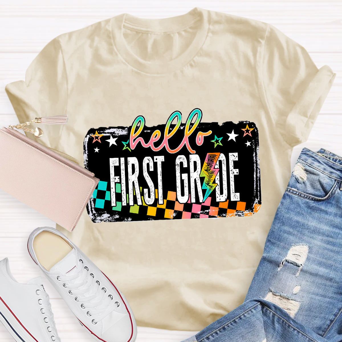 Personalized Grade Hello First Grade Teacher T-Shirt