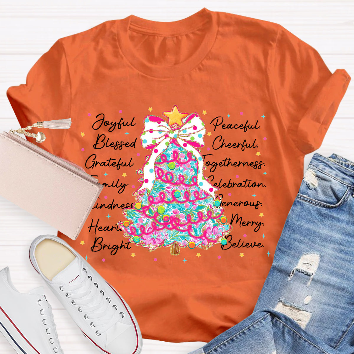 Christmas Tree Joyful Peaceful Cheerful T-Shirt