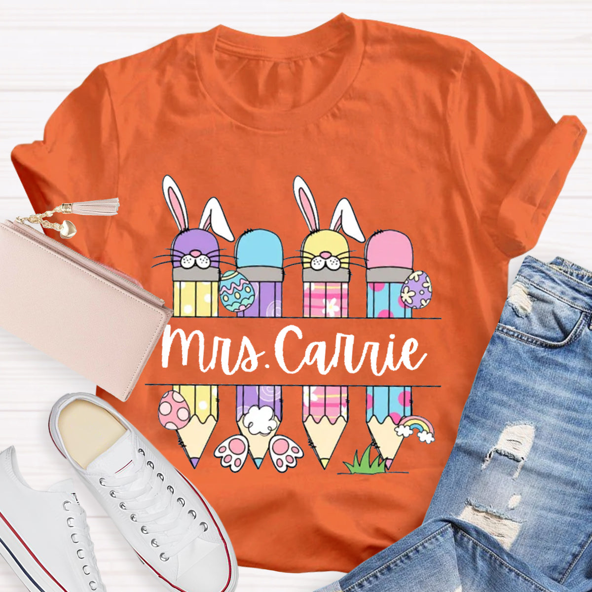 Personalized Name Bunny Teacher T-Shirt