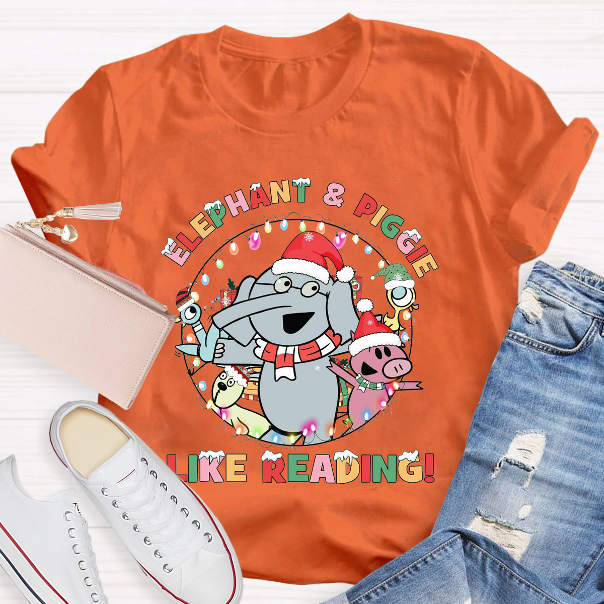 Elephant & Piggie Like Reading Christmas T-Shirt