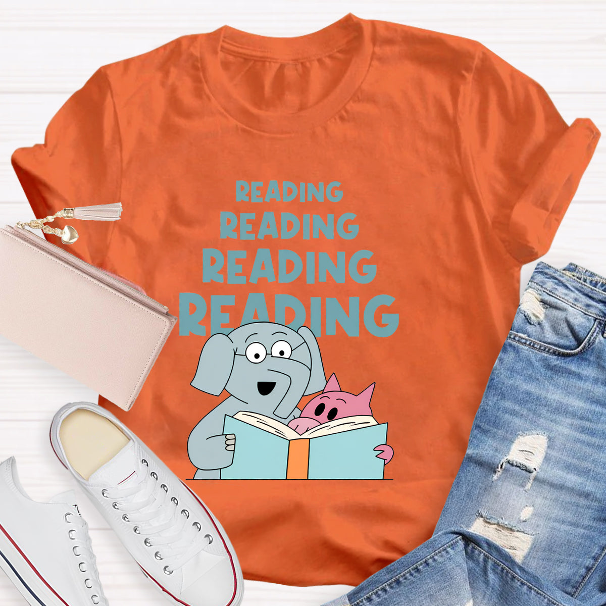 Reading Reading Reading Elephant Teacher T-Shirt