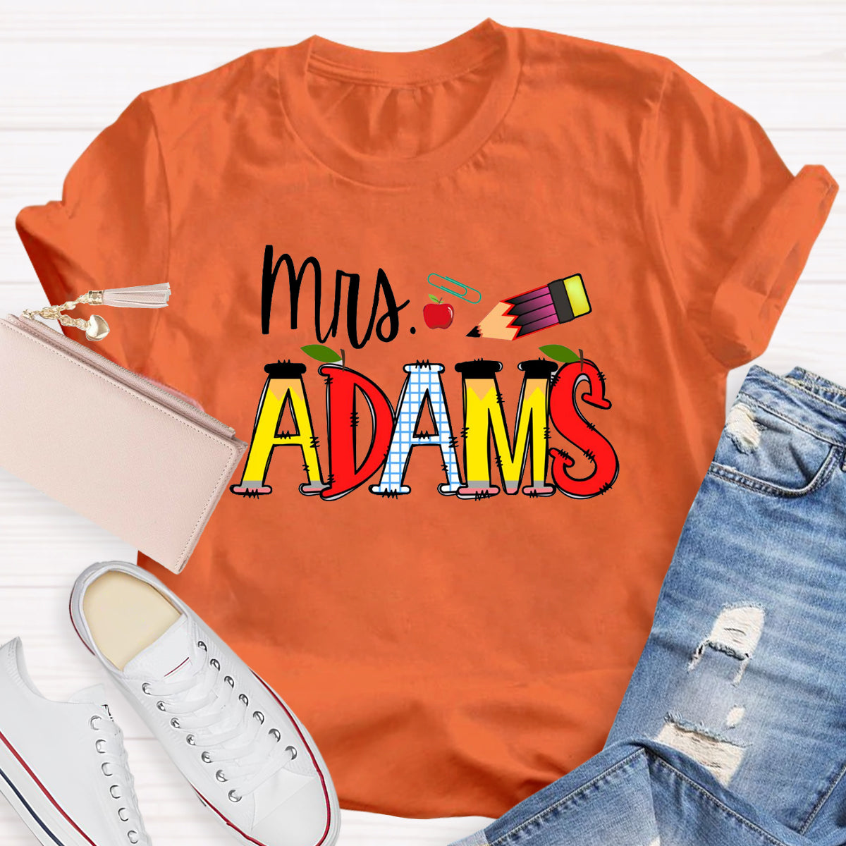 Personalized Teacher Name Apple Pencil T-Shirt