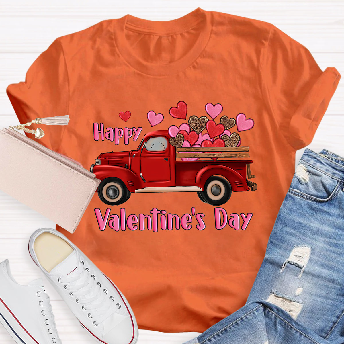 Happy Valentine's Day Truck Hearts T-Shirt