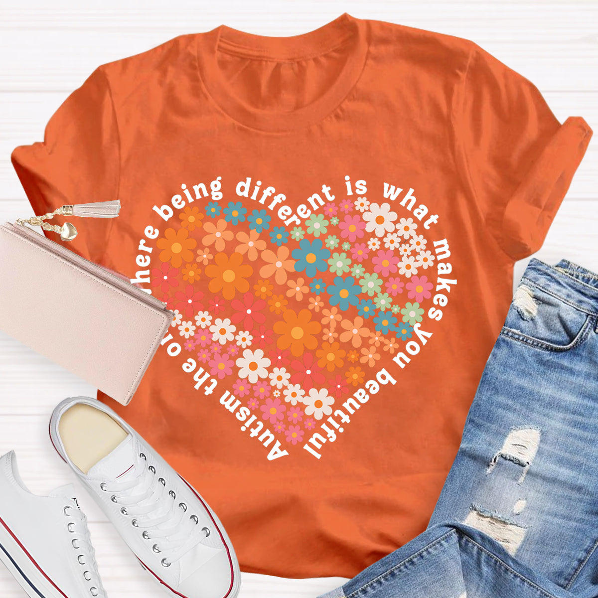 The One Where Being Different Is What Make You Beautiful Floral Heart T-Shirt