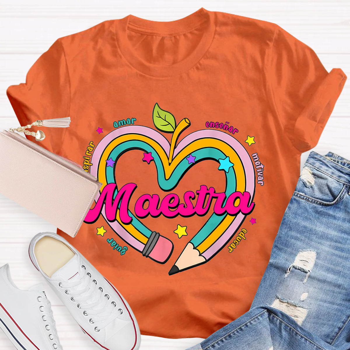 Maestra Pencil Apple Spanish Teacher T-Shirt