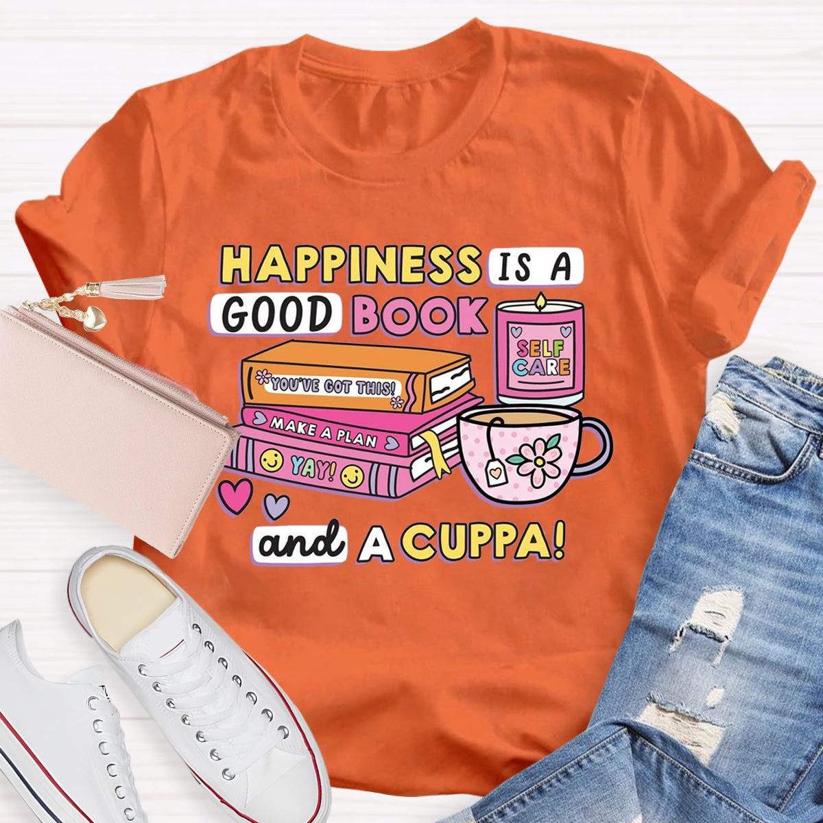 Happiness Is A Good Book And A Cuppa T-Shirt