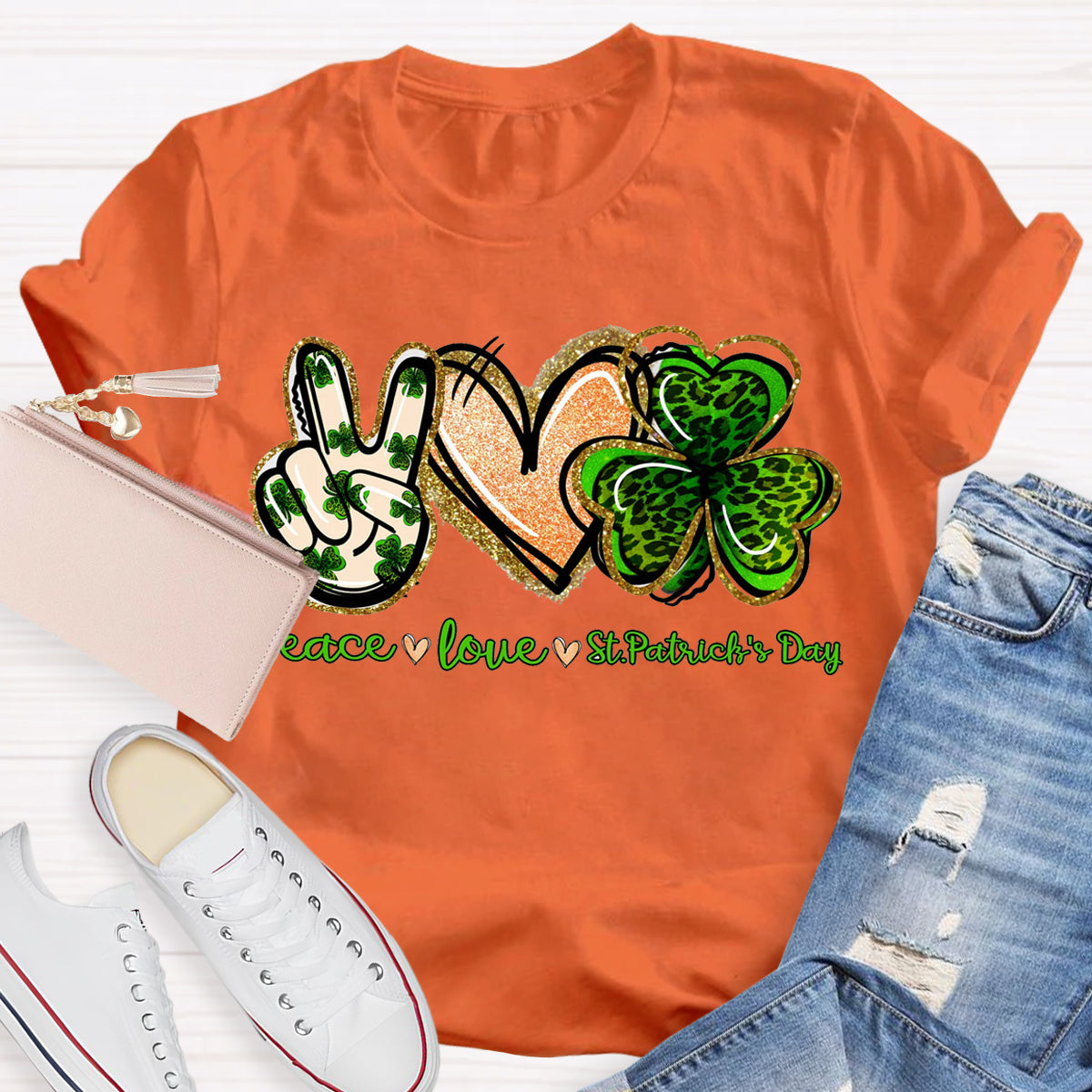 Peace Love St. Patrick Day Teacher T-Shirt