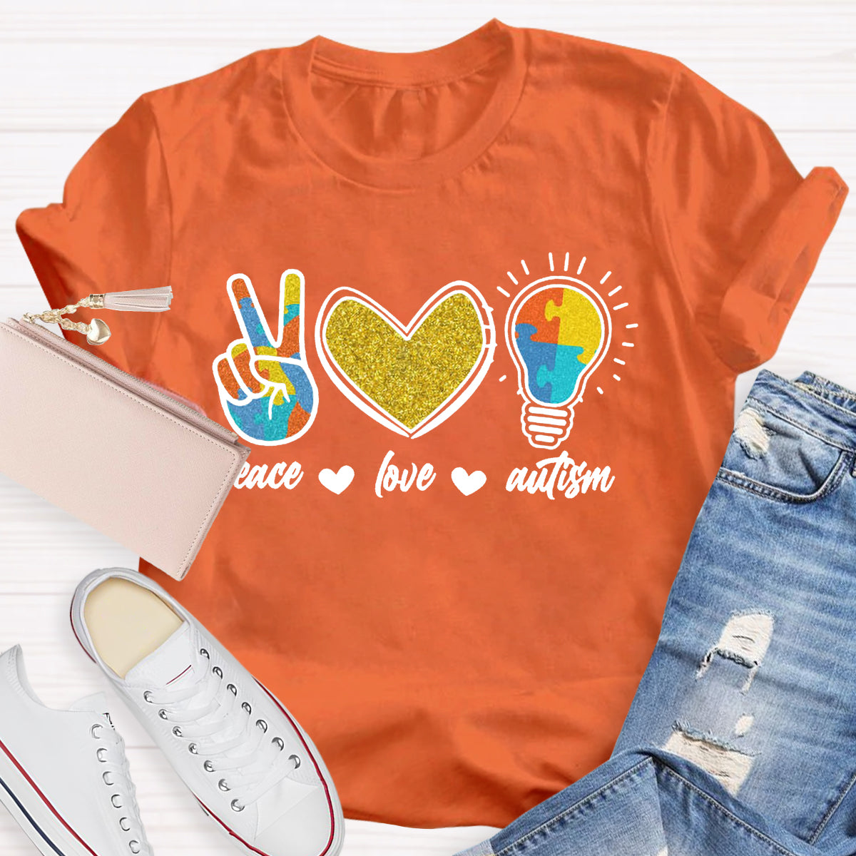 Peace Love Autism Teacher T-Shirt