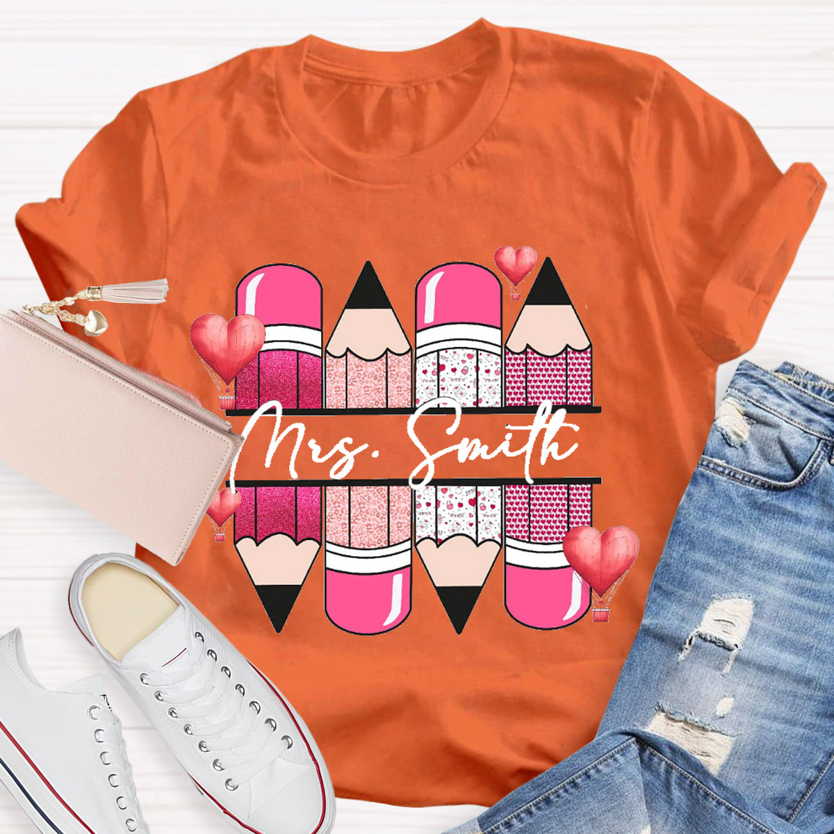 Personalized Name Pink Pencil Hot Air Balloon T-Shirt