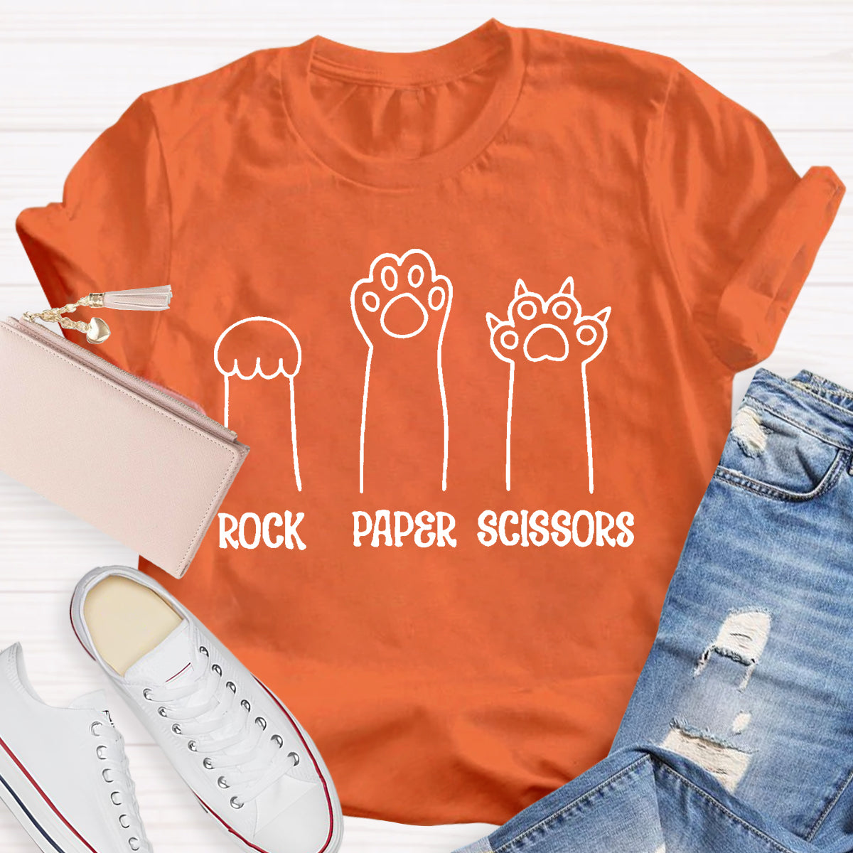 Rock Paper Scissors Funny Cat Paw T-Shirt