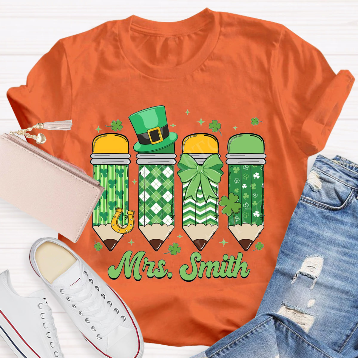 Personalize Name St. Patrick's Day Pencil Teacher T-Shirt