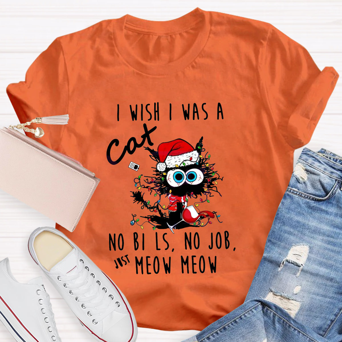 Funny Christmas I Wish I Was A Cat T-Shirt