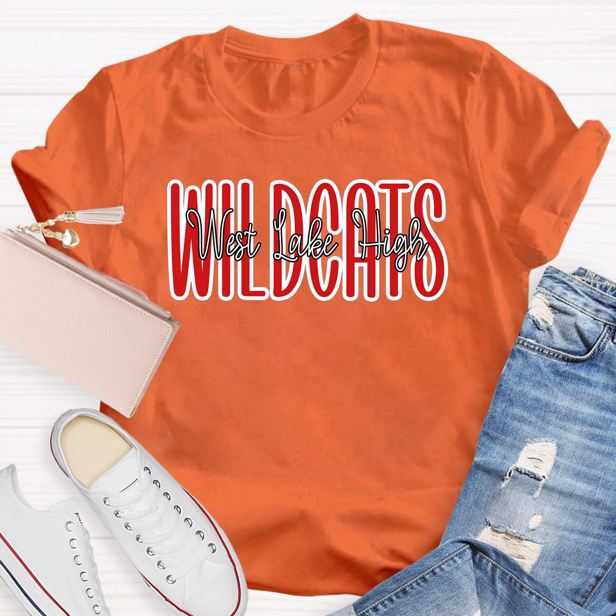 Personalized Mascot And School Name Red Printed T-Shirt