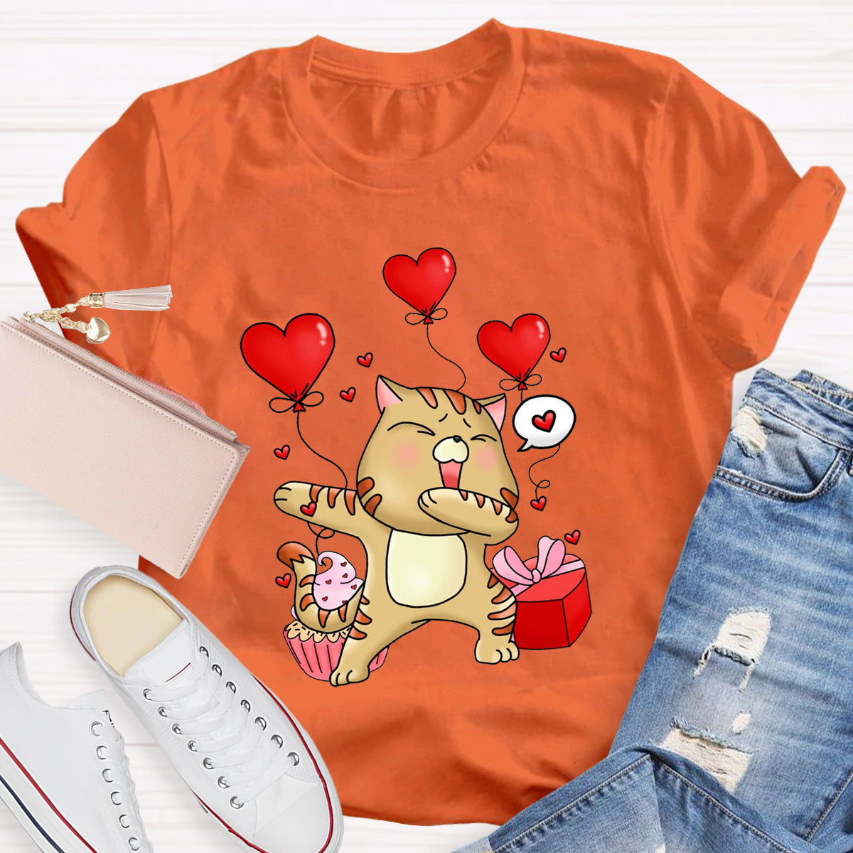 Valentine's Day Cartoon Cat T-Shirt