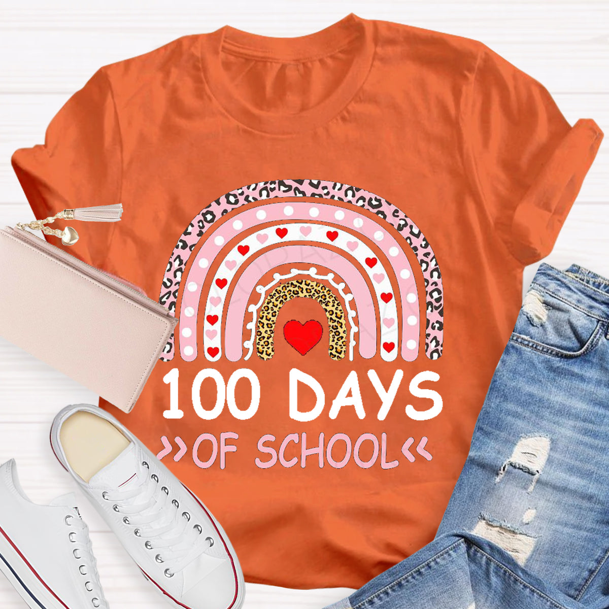 100 Days Of School Apple Rainbow Teacher T-Shirt