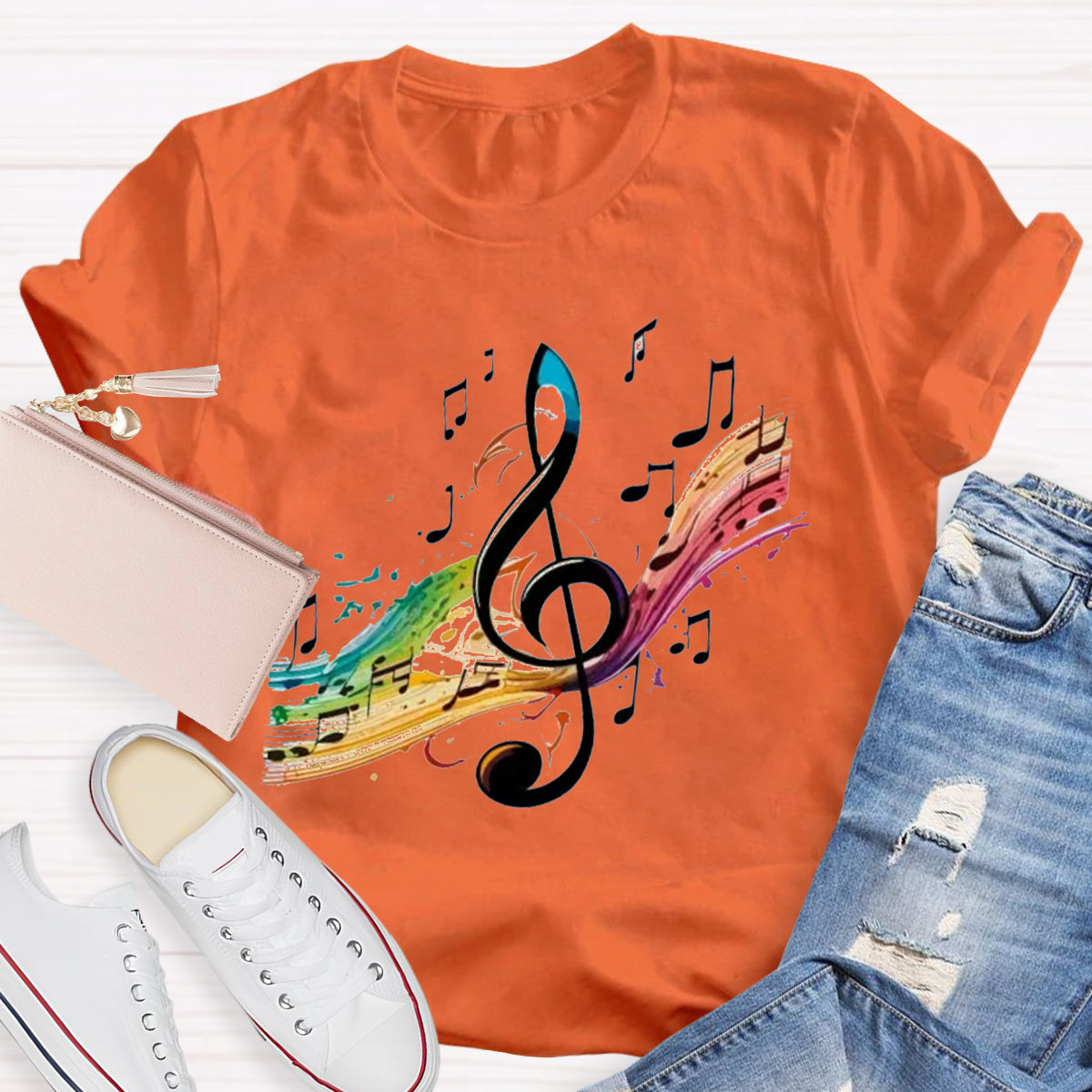 Colorful Music Note Teacher T-Shirt