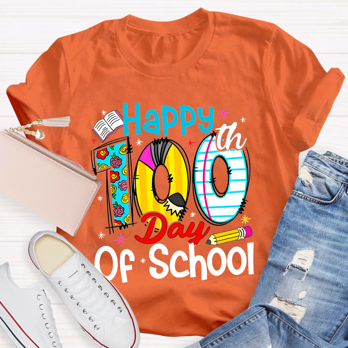 Happy 100th Days Of School Book Pencil T-Shirt