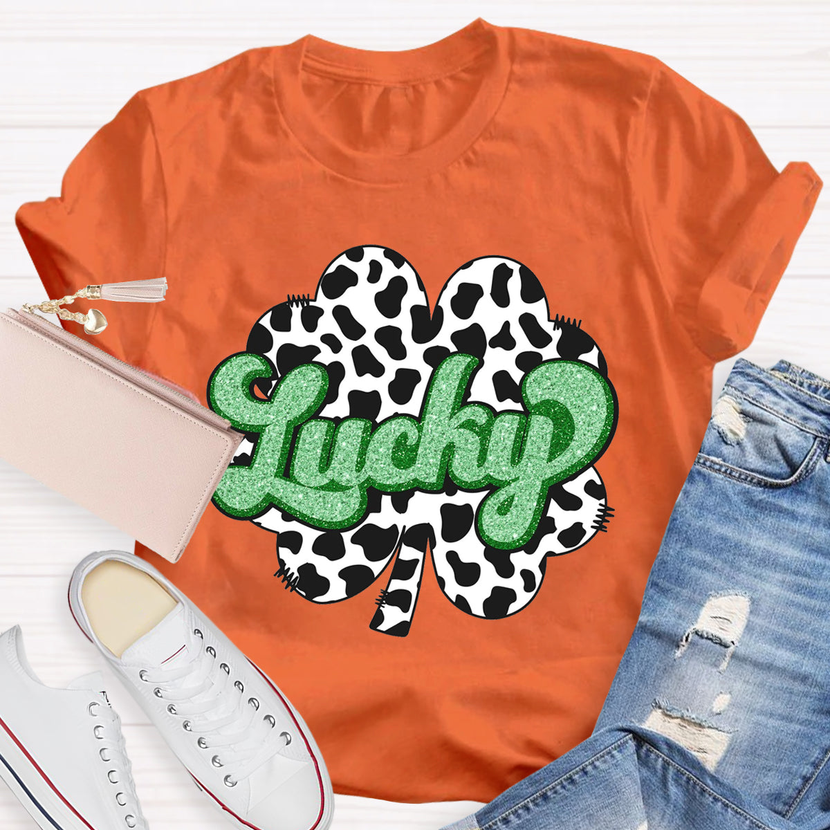 Milk pattern Shamrock LuckyTeacher T-Shirt