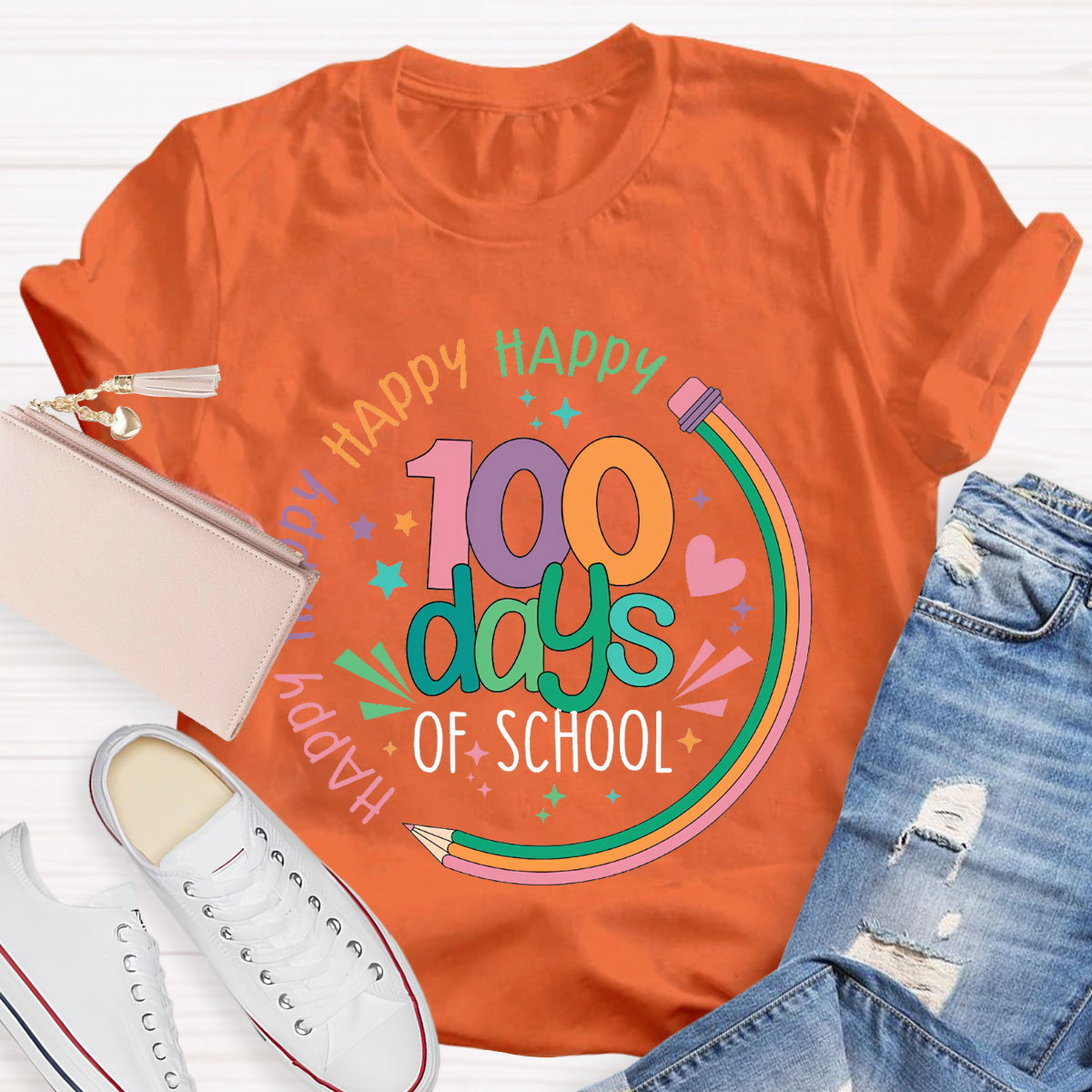 Happy Happy Happy 100 Days Of School Teacher T-Shirt