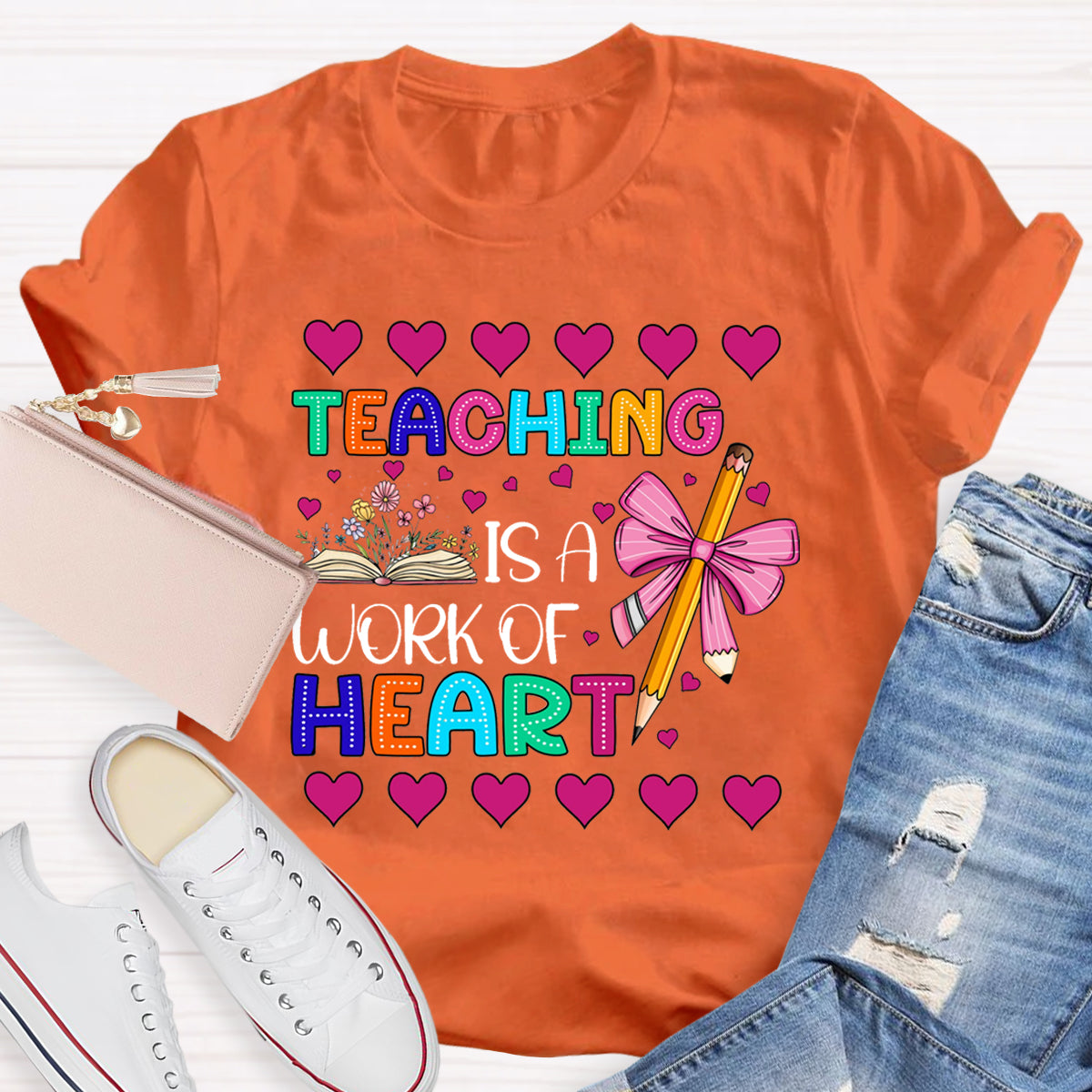 Teaching is Heart Work Pink Heart T-Shirt