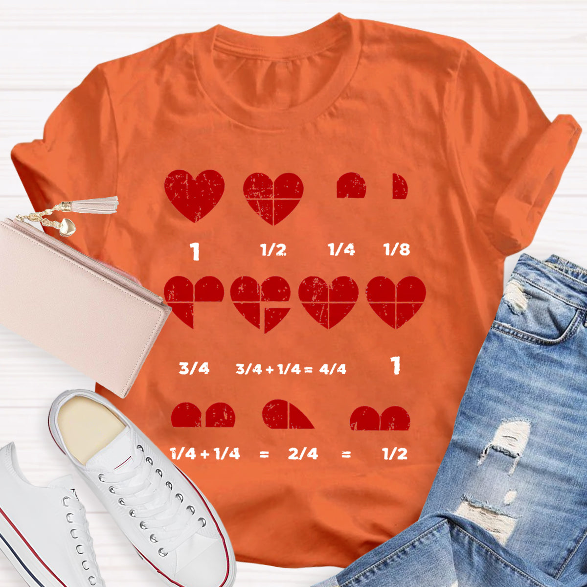 Valentines Day Fractions Heart Funny Math Teacher T-Shirt