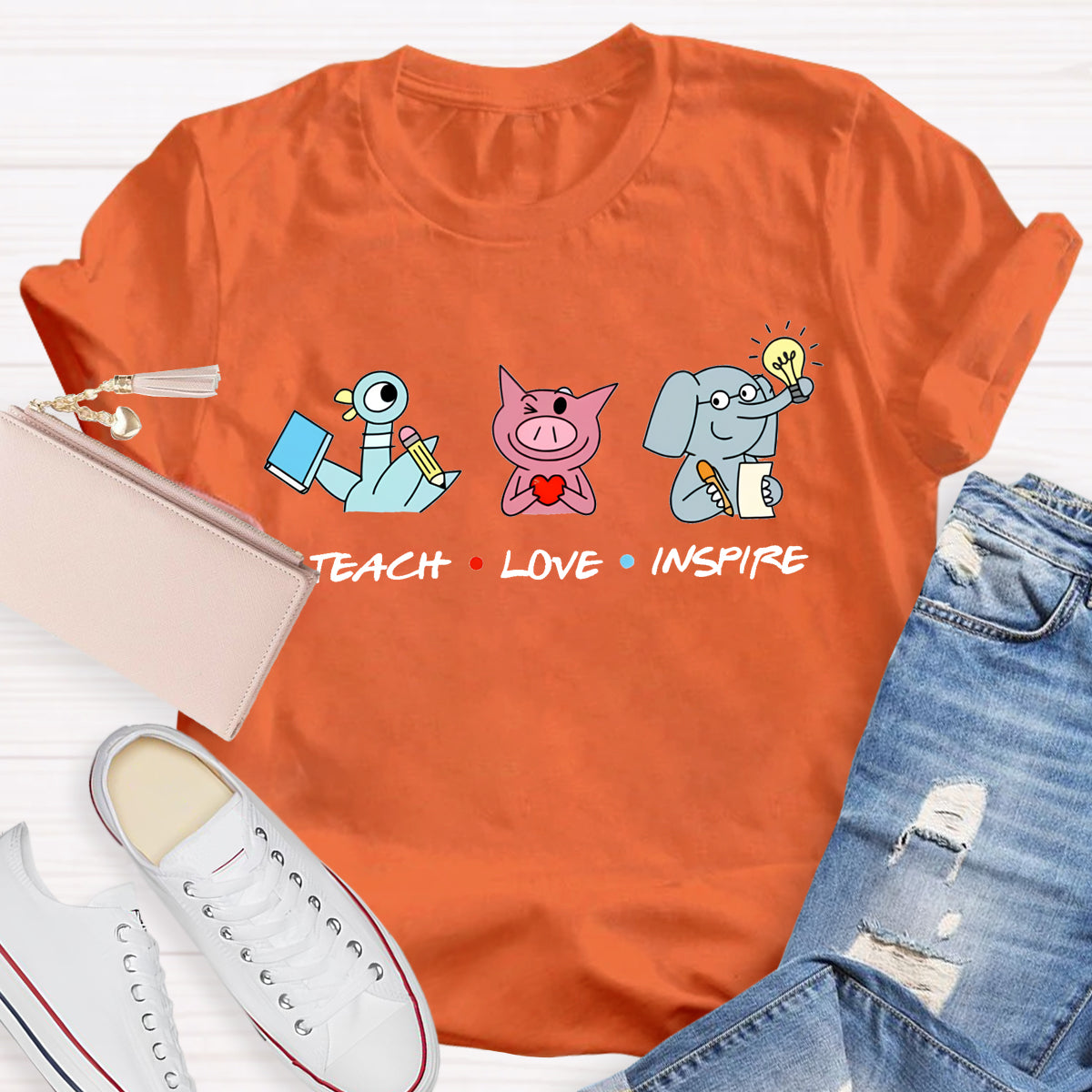 Teach Love Inspire Elephant And Piggie Teacher T-Shirt