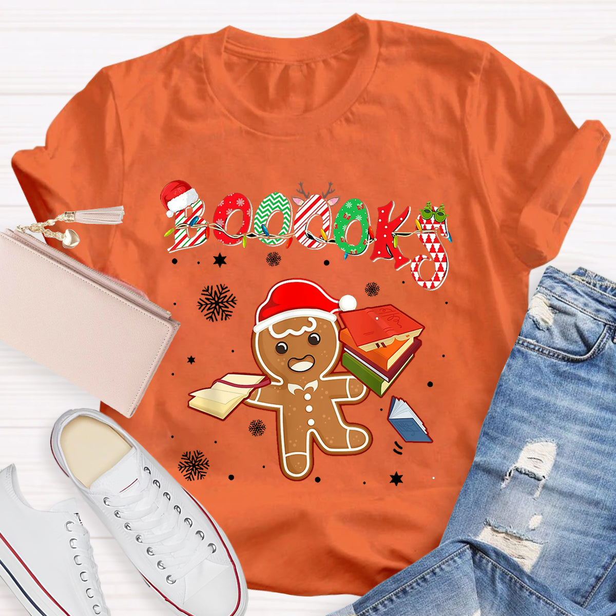 Christmas Gingerbread Books Librarian Reader Reading Teacher T-Shirt