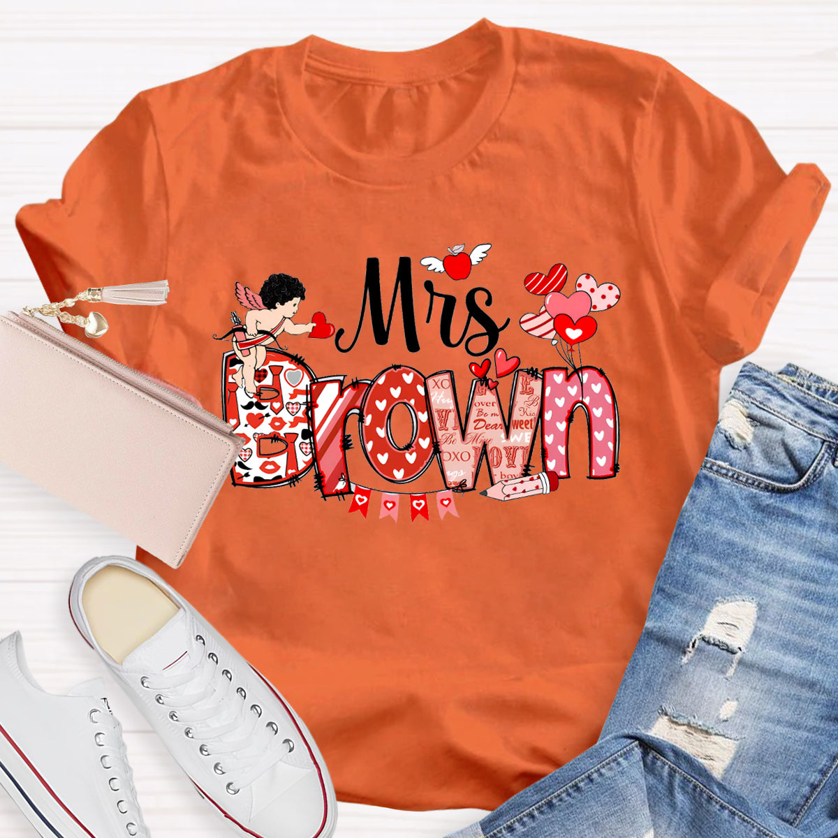 Personalized Name Teacher Valentine's Day T-Shirt