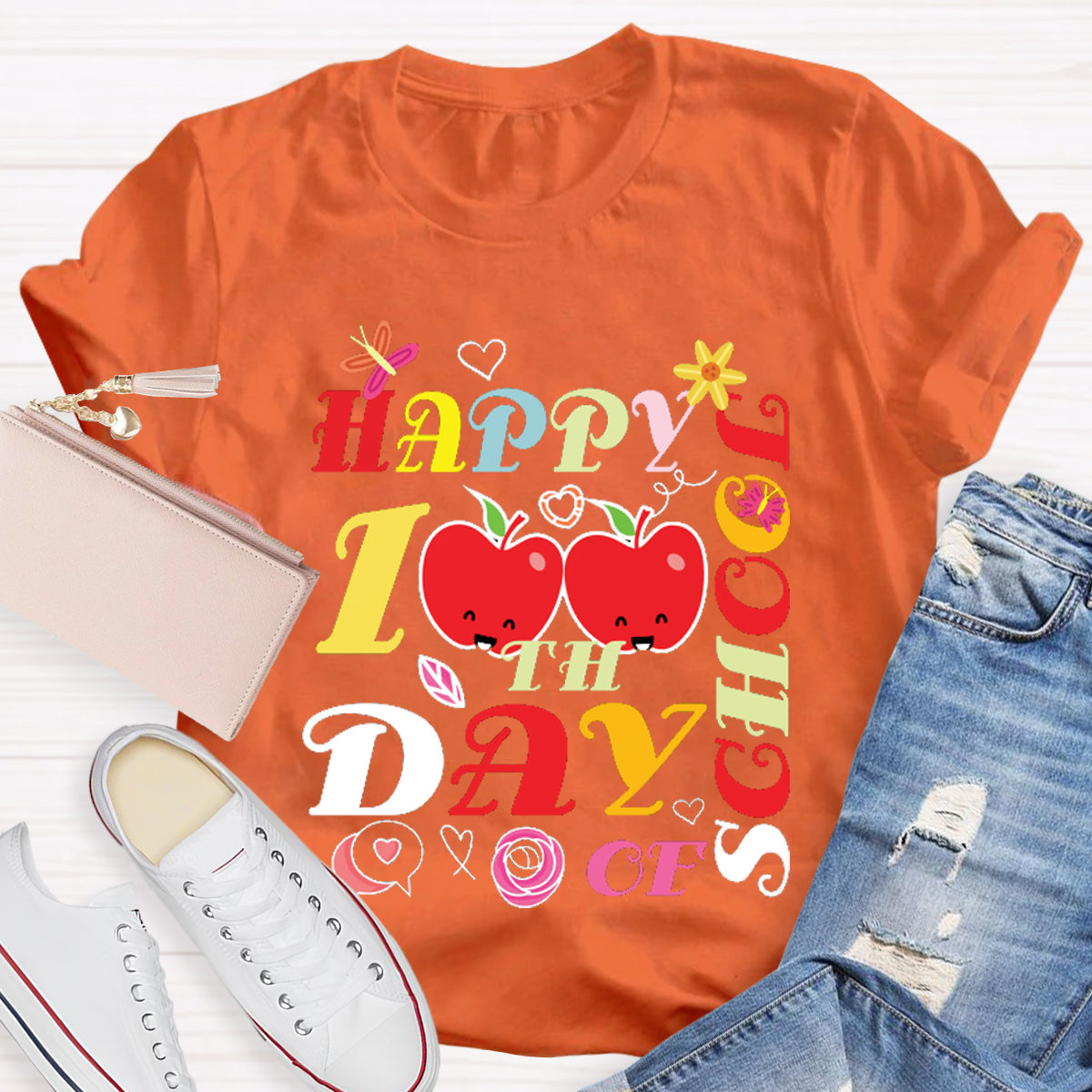 Happy 100th Days Of School Smiling Apple T-Shirt