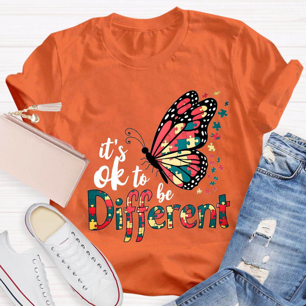 It's Ok To Be Different Colorful Butterfly T-Shirt