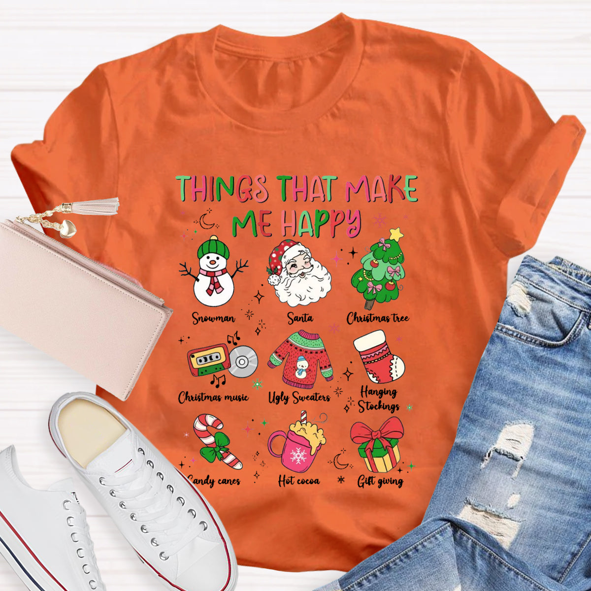 Things That Make Me Happy Snowman Christmas Tree  T-Shirt