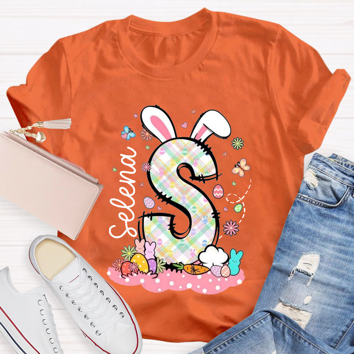 Personalized Name Bunny Ears Letters T-Shirt