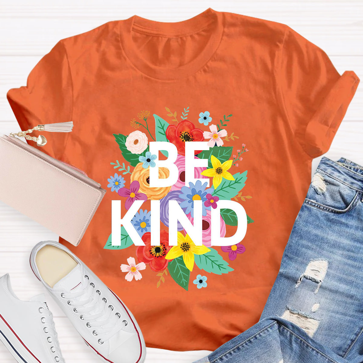 Colorful Flower Be Kind Teacher T-Shirt