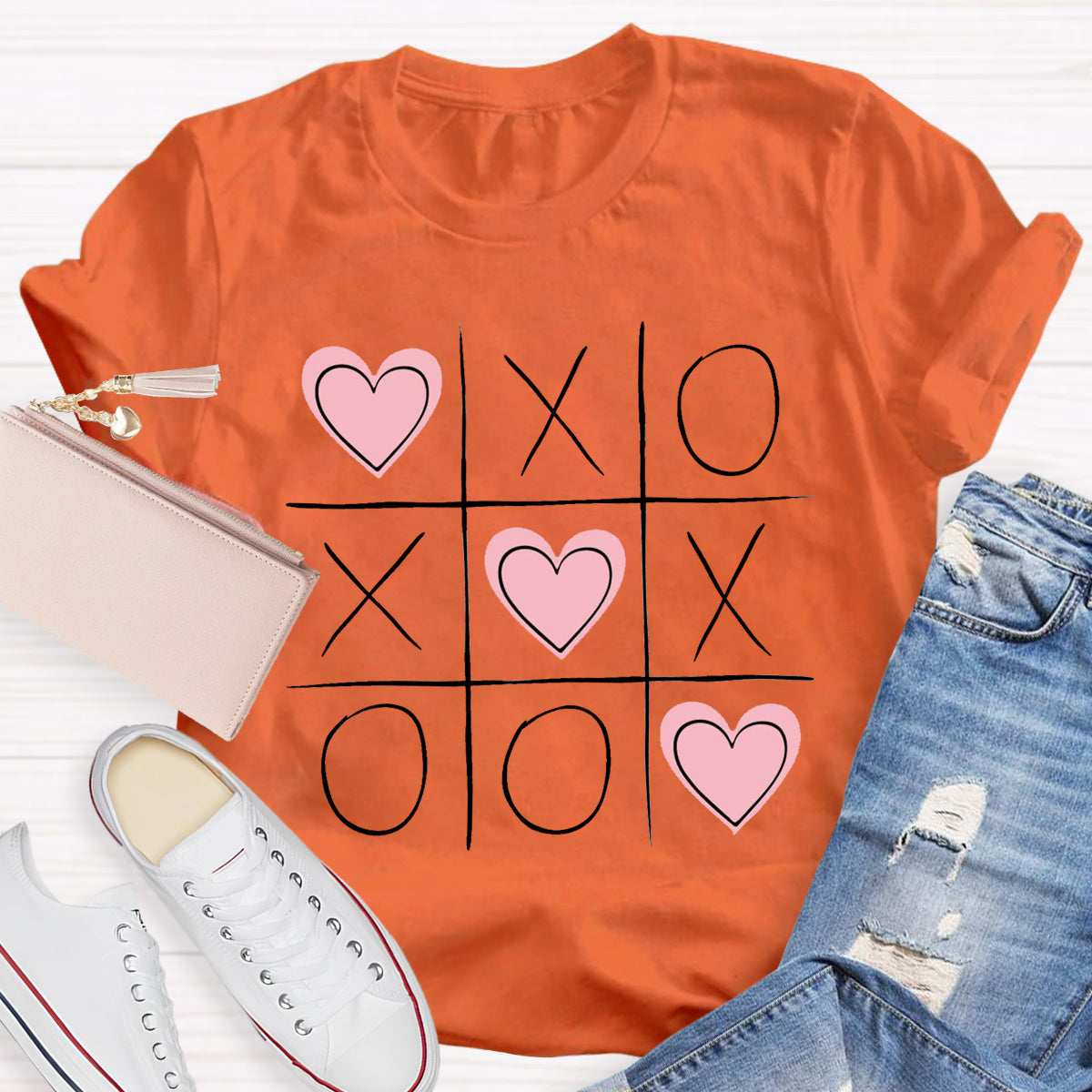 Tic Tac Toe Valentines  Love Heart T-Shirt