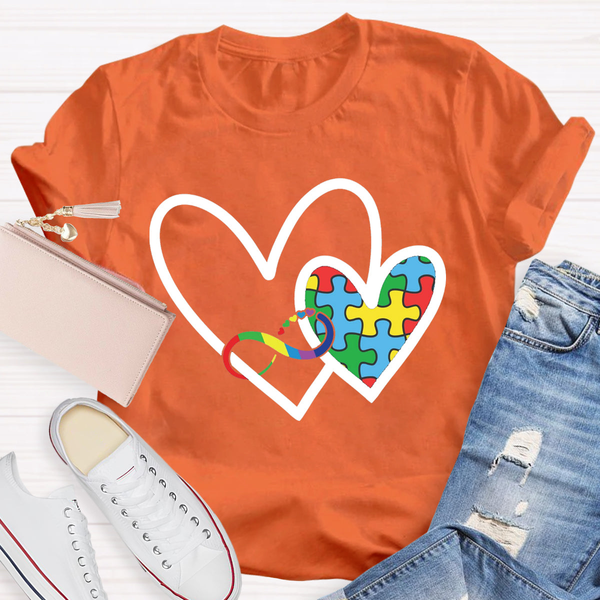 Autism Colorful Heart Teacher T-Shirt