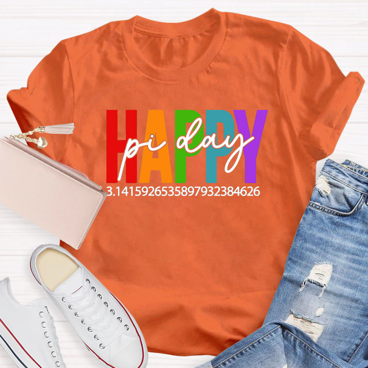 Happy Pi Day Colorful Letter Teacher T-Shirt