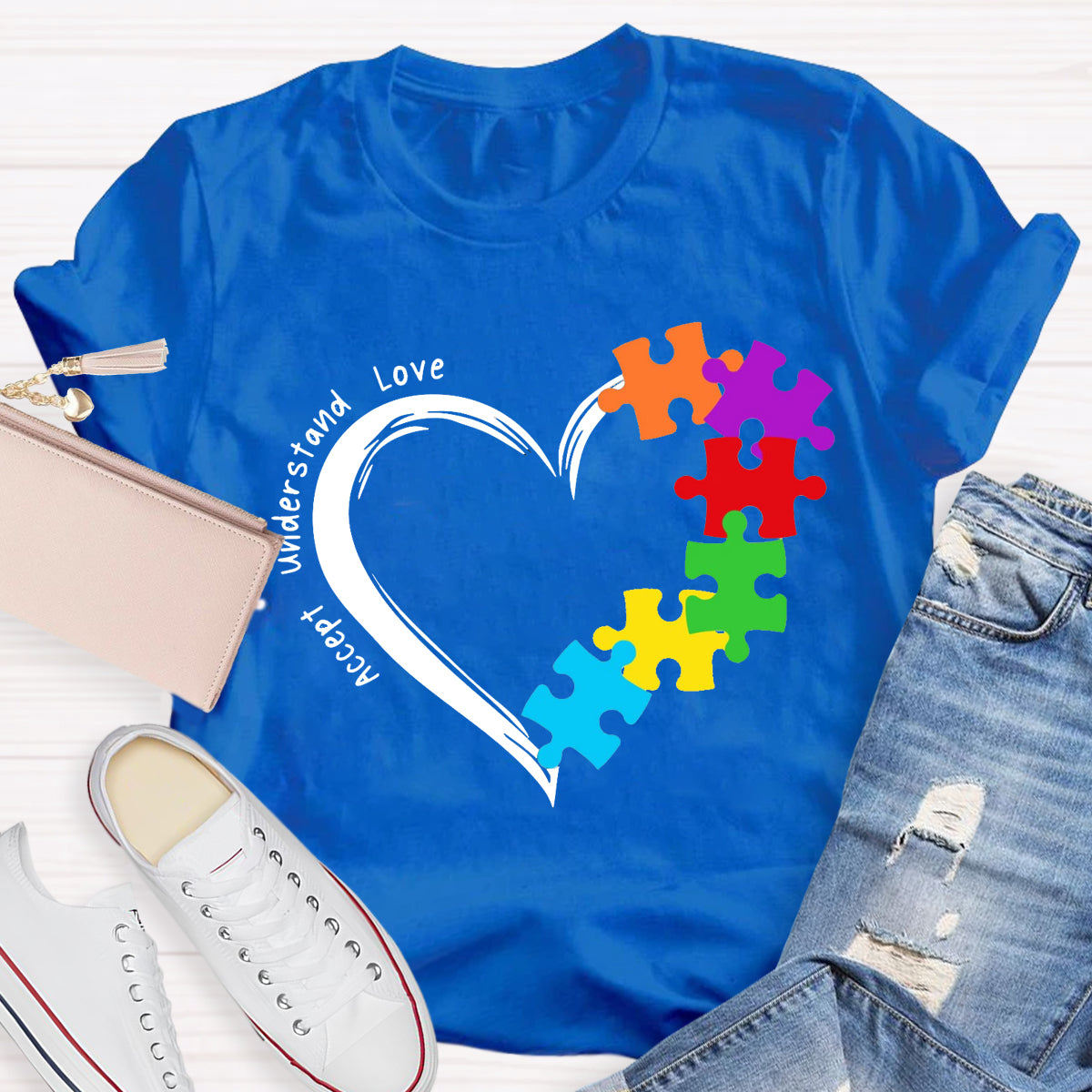 Accept Understand Love Heart Autism Teacher T-Shirt